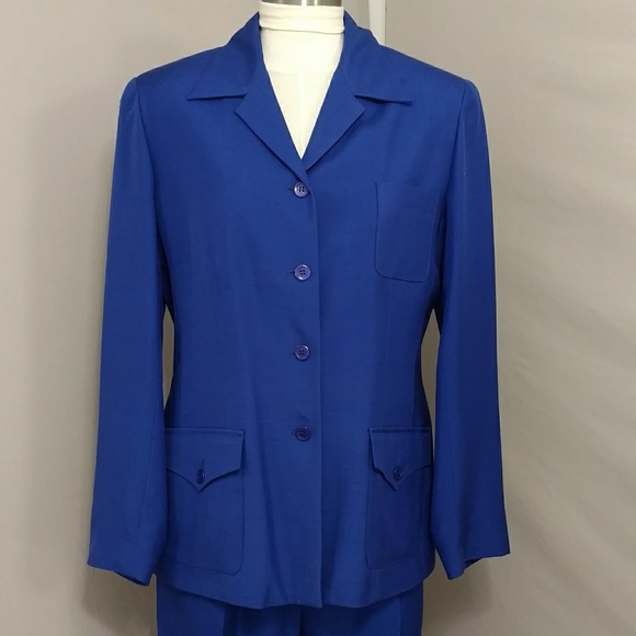 Silk Suit Pantsuit Blazer Jacket & Skirt Rich Cobalt Blue Vintage 90s Y2K 3 pc's - Picture 2 of 8